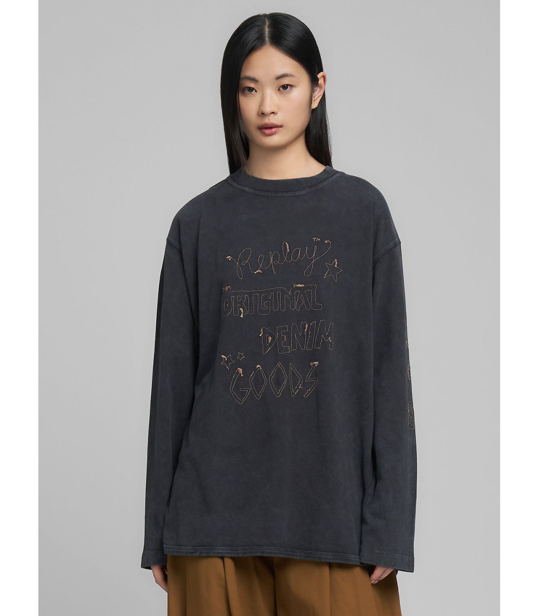 刺しゅう入り ボーイフィットロングTシャツ 詳細画像 ブラックボード 2